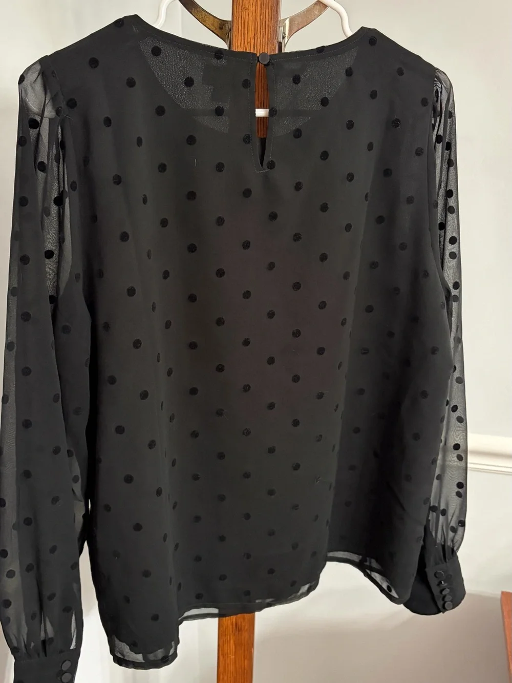 J. Crew Black Sheer Polka Dot Long-Sleeve Blouse